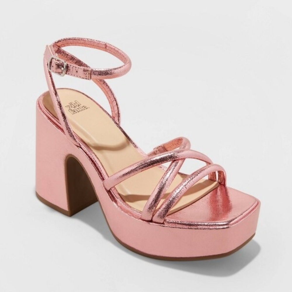 Women's Astro Strappy Platform Heels - Wild Fable, Metallic Pink